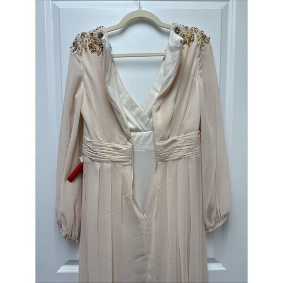 Mac Duggal Size 8 Cream 55694 Embellished Shoulder Blouson Sleeve Gown Dress New - Picture 11 of 13